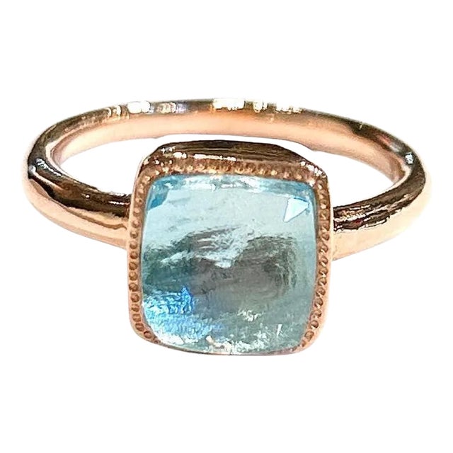 Classic Italian Bochic “Capri” Blue Aquamarine Ring Set In 18K Gold & Silver For Sale