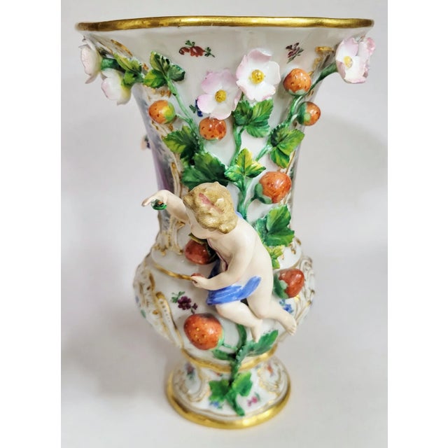 Pair Antique German 19th C Putti Baby Meissen Porcelain Hand Painted Vases Urns For Sale - Image 11 of 15