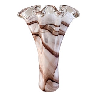 Vintage Murano Tammaro Home Italian Ruffled Edge Art Glass Vase For Sale