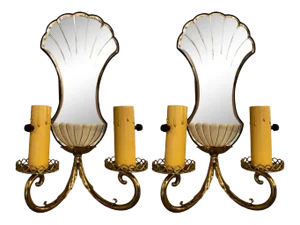 Jansen Wall Sconces, Hollywood Regency Era With Mirror Backs - a Pair