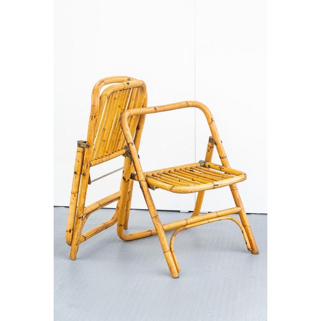 Dal Vera bamboo folding chair, 1950s, Made in Italy. Set of four bamboo folding chairs attributed to Dal Vera, restored...