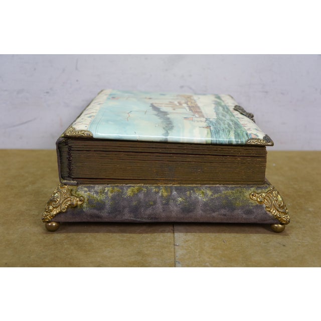 Wood Antique Victorian Nautical Maritime Uss Maine Ship Photo Album Music Box 13" For Sale - Image 7 of 18