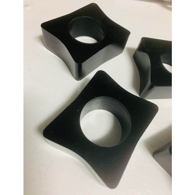 Vintage 80s Napkin Rings Chunky Black Lacquer Mod Set of 4 Four For Sale - Image 4 of 6