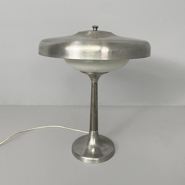 Italian Art Deco Table Lamp in Aluminum and Opaline Glass, 1940s For Sale - Image 3 of 18