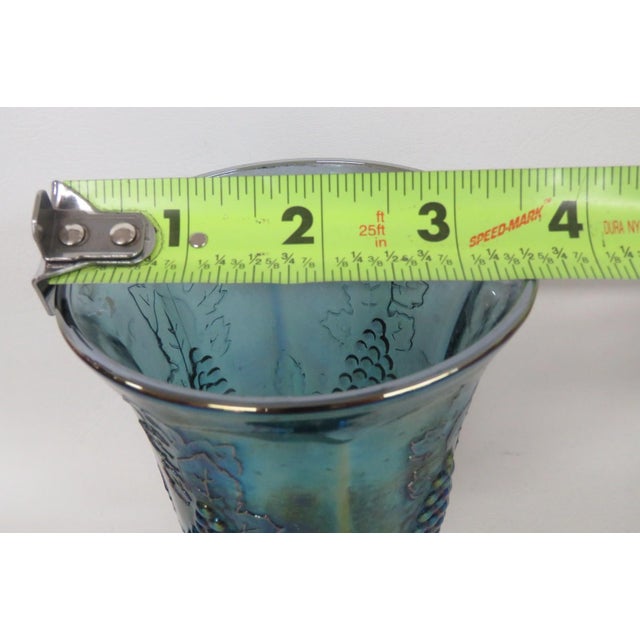 Glass Indiana Glass Iridescent Blue Harvest Grape Goblet 70s Carnival Glass Cup 4731b For Sale - Image 7 of 7
