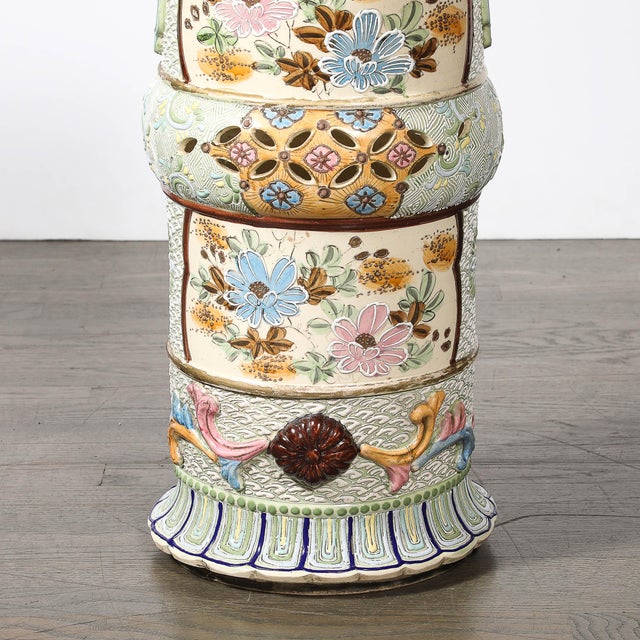Vintage Japanese Satsuma Bead-Design Ceramic Umbrella Stand For Sale - Image 12 of 14