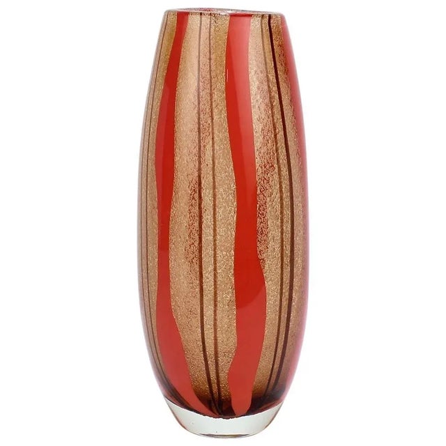 Mid-Century Modern Murano Italian Glass Red & Purple Striped Vase For Sale - Image 13 of 13