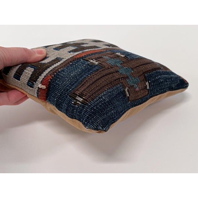 Brown Vintage Turkish Kilim Accent Pillow | Handwoven Wool Decorative Cushion | 7 in X 8 In For Sale - Image 8 of 11