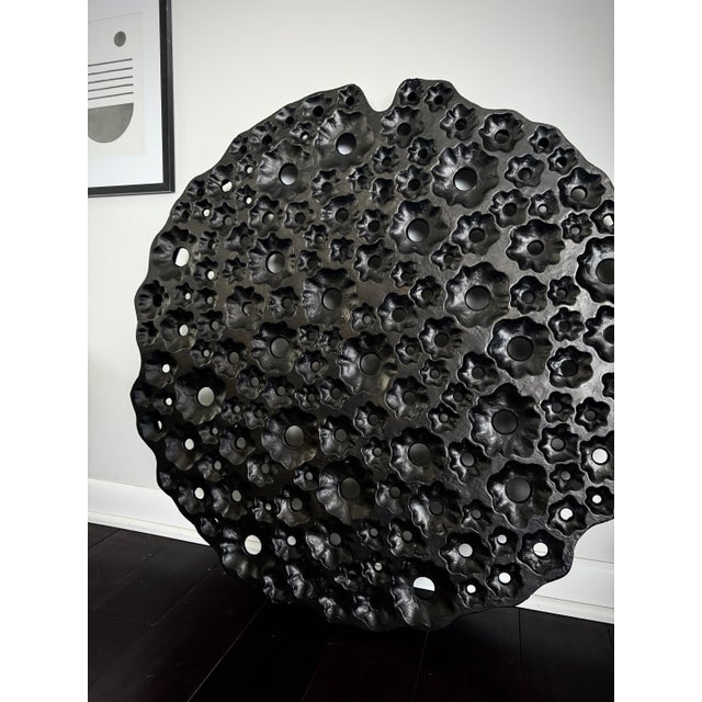 Black Large Round Modern Organic Made Goods Sculptural Wall Hanging One of a Kind Pattern For Sale - Image 8 of 12
