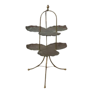 Patinated Bronze Brass Lotus Leaf Tiered Dessert Stand