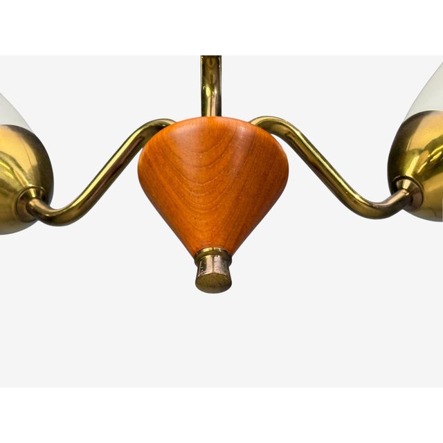 Cream 1950s Swedish Modern, Pendant Light, Brass, Glass, Teak For Sale - Image 8 of 10