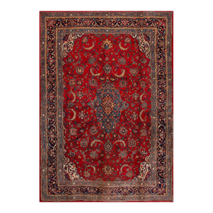 1900s Red Medallion Antique Persian Sarouk Rug 6'10" X 10'0" Handknotted Wool Carpet