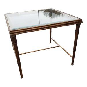 1980s Hollywood Regency Faux Bamboo Giltwood Metal and Glass Table