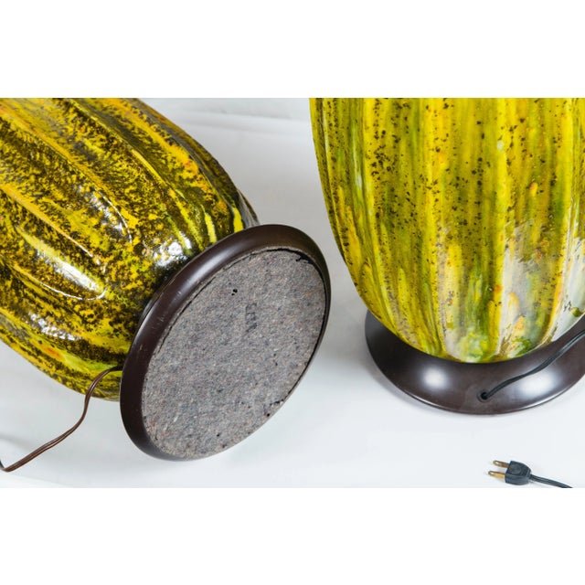 Large Italian Melon Form Ceramic Lamps, Circa 1960 - a Pair For Sale - Image 10 of 11