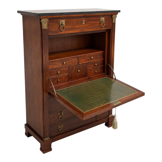 French Empire Mahogany Secretaire a Abattant With Marble Top, 19th Century For Sale