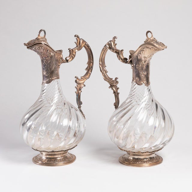 Metal 19th Century Napoleon III Silver and Crystal Ewers, Set of 2 For Sale - Image 7 of 11