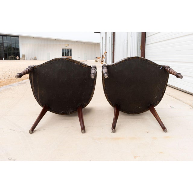 Early 20th Century Federal Style Shield Back Chairs With Faux Tortoise Leather Seats, Pair For Sale - Image 11 of 13