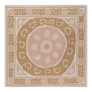 Suzani White Washed Tapestry - Pink Bukhara Uzbek Table Cloth For Sale