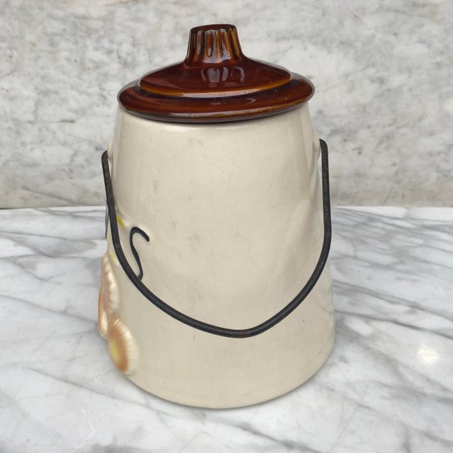 Vintage American Bisque Porcelain Coffee Pot Cookie Jar W/ Metal Handle