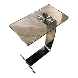 1960s Design Institute America Polished Nickel Steel Tempered Glass Cigarette Side End Table