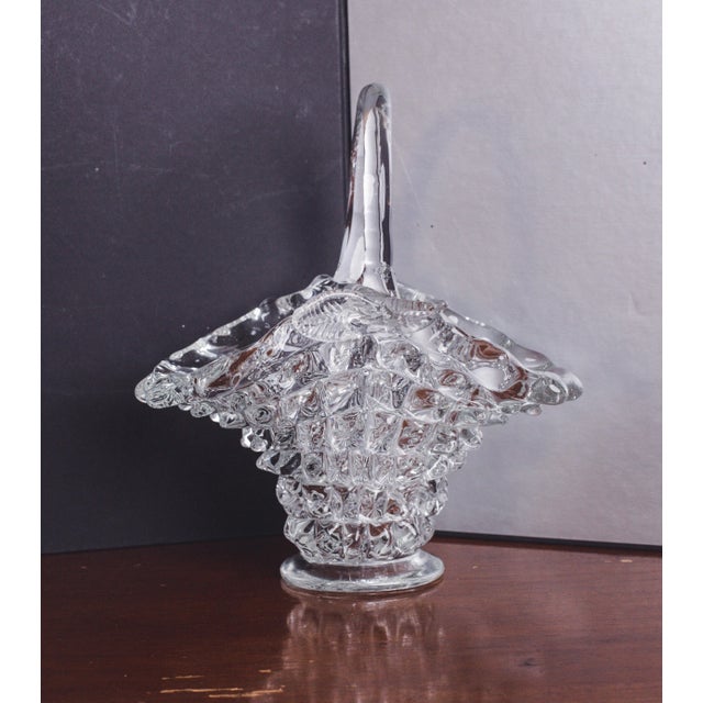 Ercole Barovier Transparent Rostrato glass basket vase. Exquisite Rostrato Murano art glass basket vase with two leaves of...