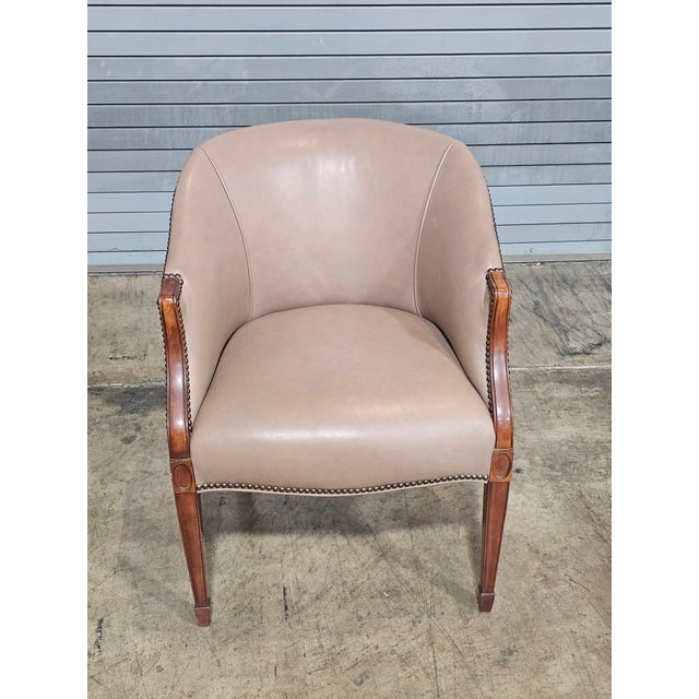 Late 20th Century Taupe Leather Club Chair With Mahogany Frame For Sale In Cleveland - Image 6 of 10