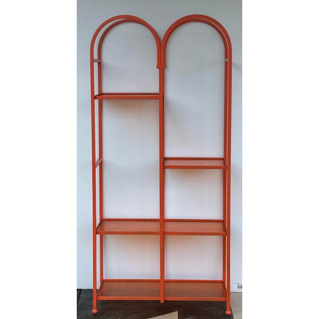 Mid-Century Modern Vintage Iron Arched Orange Shelving Unit Etagere For Sale - Image 3 of 4