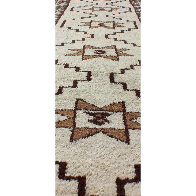 Long Runner Vintage Turkish Tulu With Modern Design in Cream, Brown 3'4 X 12' For Sale In Atlanta - Image 6 of 10