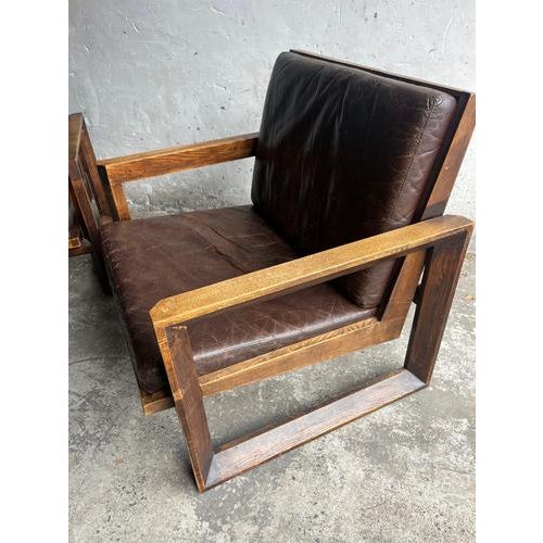 Wood Vintage Lounge Chairs with Leather Cushions, 1970s, Set of 2 For Sale - Image 7 of 8