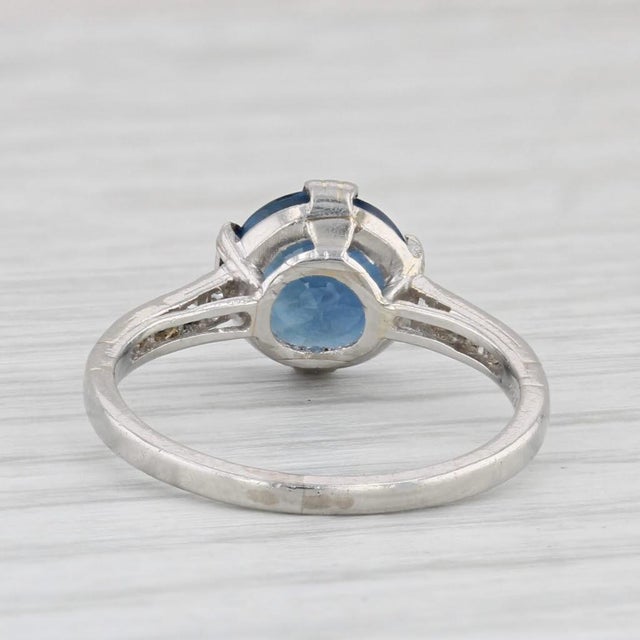 1.82ctw Round Blue Sapphire Diamond Ring Platinum Size 5 Gia Engagement For Sale - Image 4 of 8
