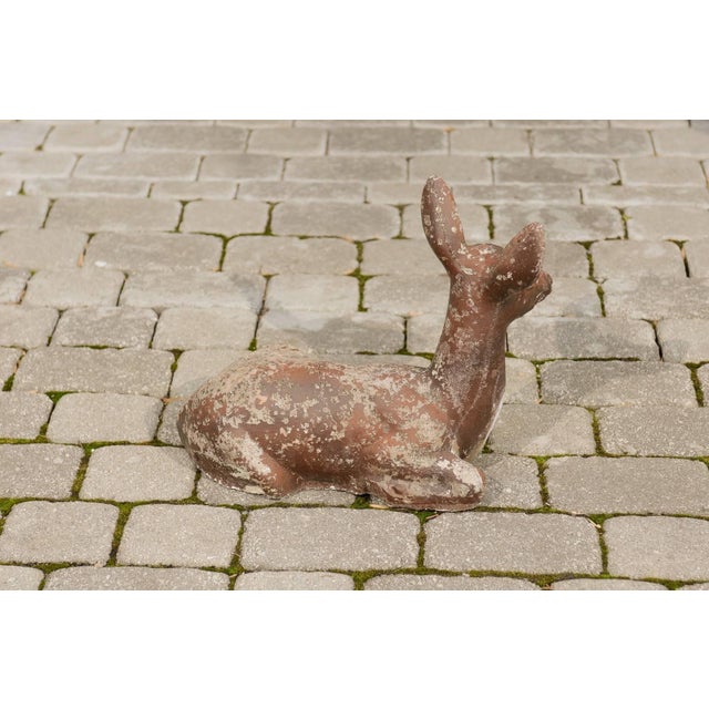 Stone 1950s French Vintage Seated Deer Painted Sculpture Cast in Reconstituted Stone For Sale - Image 7 of 8