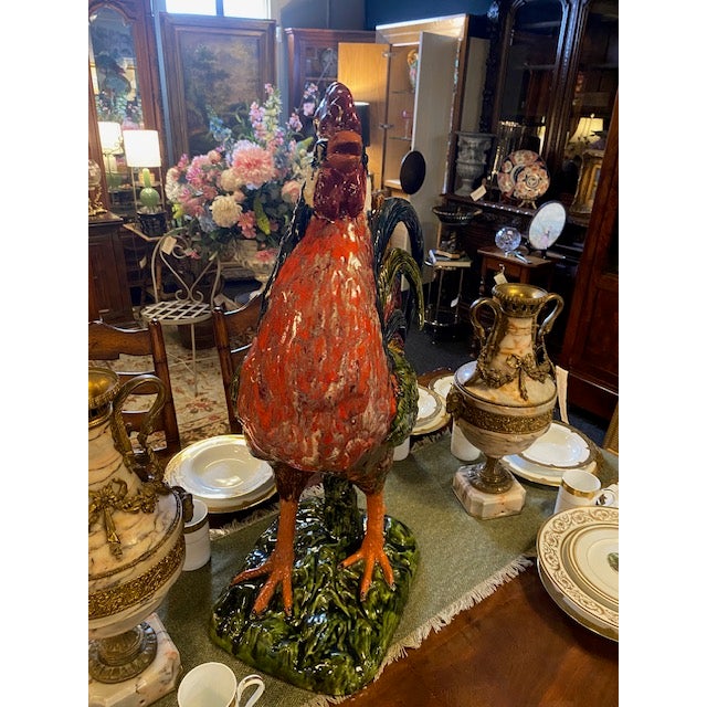 French Rare Large Majolica Rooster For Sale - Image 3 of 7