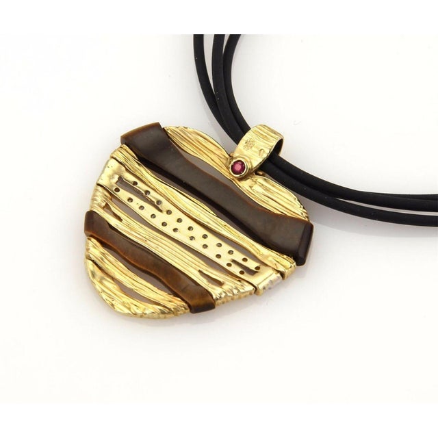 Roberto Coin Diamond & Gem 18k Gold Heart Pendant Cord Necklace For Sale - Image 4 of 6