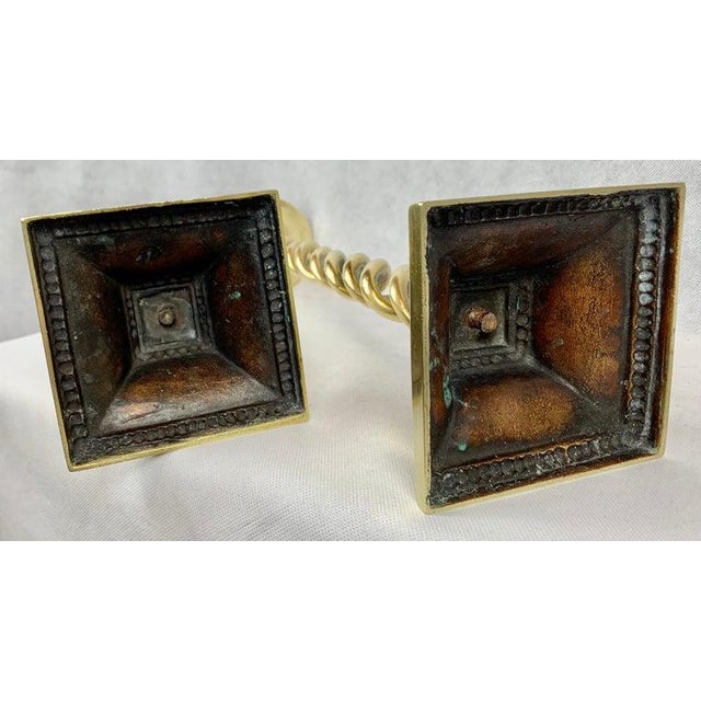 Brass Pair of Nineteenth Century English Brass Open Barley Twist Candlesticks-21" Tall For Sale - Image 8 of 9