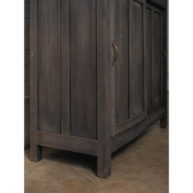 Charcoal Wood Cabinet With Glass Upper Doors For Sale In Greensboro - Image 6 of 6