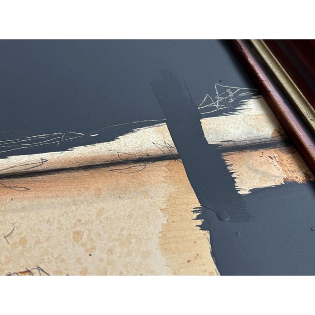“Rodeo” Black Abstract Art in Antique Frame, Transitional Living Room Art by JTS For Sale - Image 9 of 11