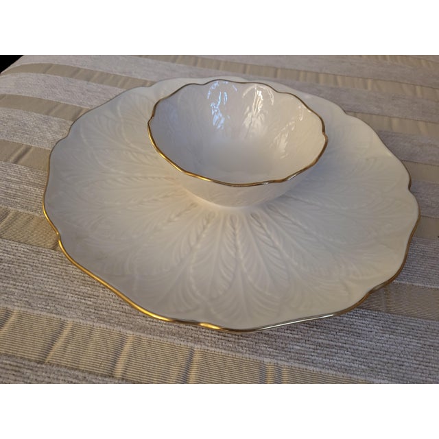 Lenox Vintage Lenox Leaf Pattern Chip and Dip Bowl With Tray For Sale - Image 4 of 6