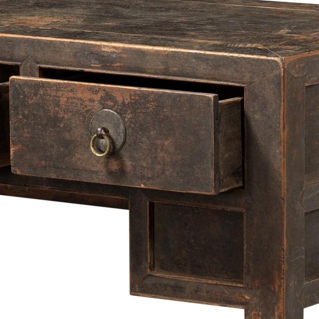 Three Drawer Black Elm Desk For Sale - Image 7 of 10