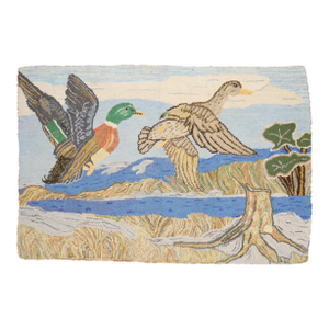Mid 20th Century Scenic Duck American Hooked Pictorial Rug