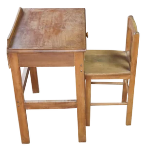 Vintage Oak Childs Childrens Schoolhouse Writing Desk Table & Chair