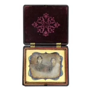 19th Century American Thermoplastic Union Case Ambrotype Photograph of Two Sisters