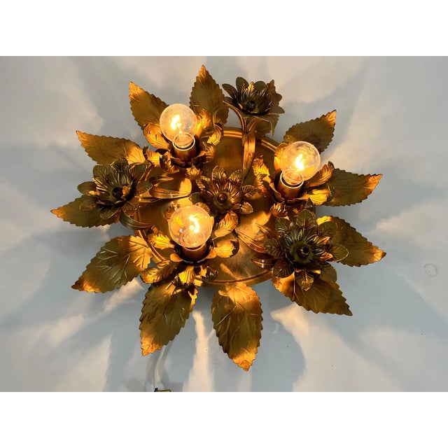 Banci Golden Florentine Flower Shape Flushmounts by Banci, Italy, 1960s - A Pair For Sale - Image 4 of 13