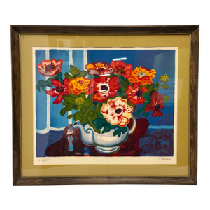 1970s Guy Charon Tulipes Au Pot d'Etain Lithograph 266/375 - Framed