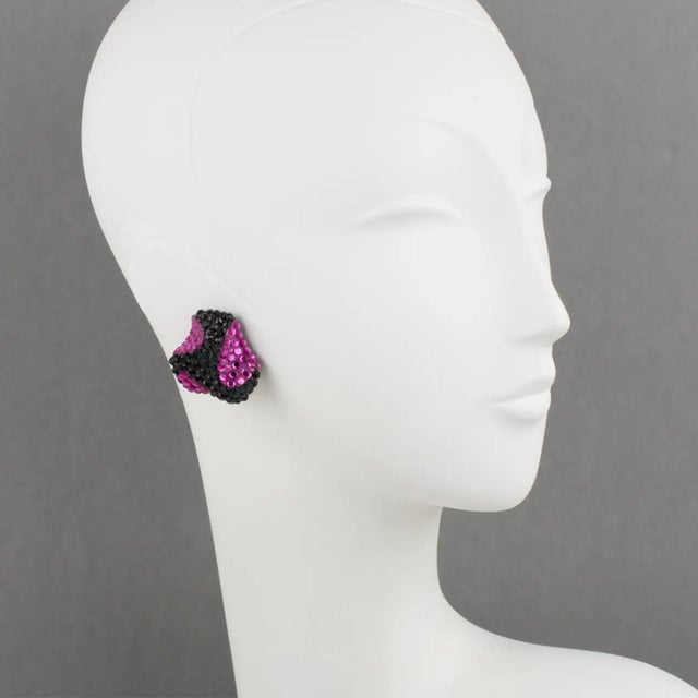 Richard Kerr Jeweled Clip Earrings Black and Fuchsia For Sale - Image 9 of 9