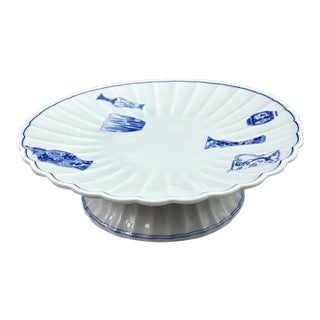 Late 20th-Century Japanese Vintage Blue-and-White Pedestal Dish For Sale
