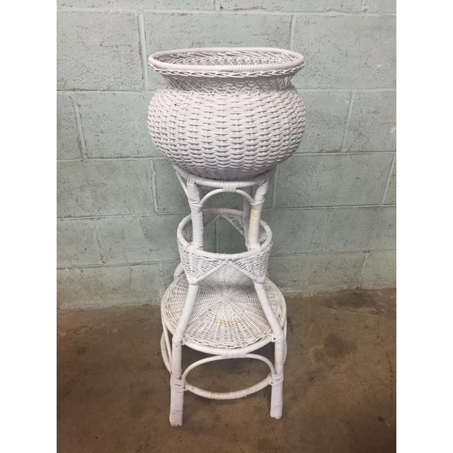 Vintage White Wicker Plant Stand Chairish
