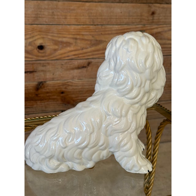 Ceramic Vintage Italian Glazed Ceramic White Dog Figurine For Sale - Image 7 of 12