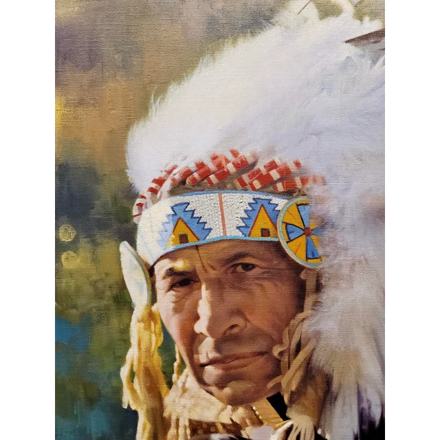 1960s Don Crowley - the Indian Chief With His Grandson - Oil Painting For Sale - Image 5 of 11