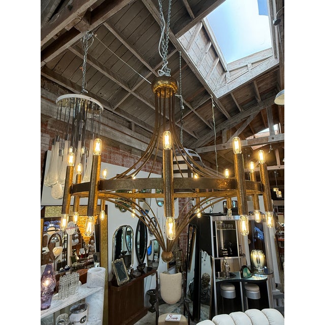 Metal Italian Twelve-Light Bronze Chandelier, Mid-Century Modern, Circa 1970s For Sale - Image 7 of 8