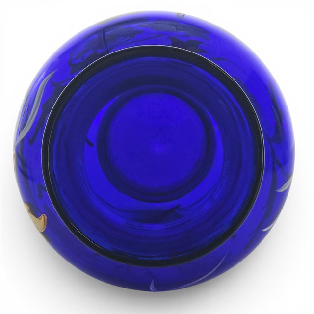 Bohemian Czech Hand-Blown Cobalt Blue Enamel & Fire-Gilt Cabinet Vase 8" For Sale In San Francisco - Image 6 of 17